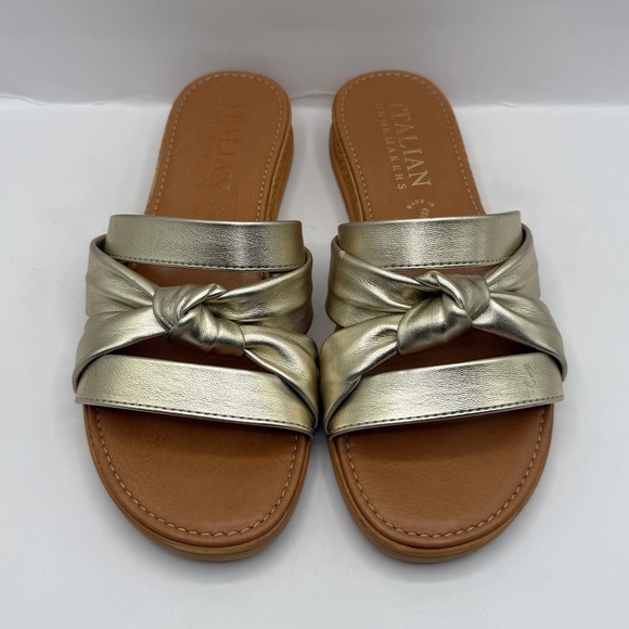 Italian Shoemakers Women 8.5 M Gold Metallic Braided Slides Sandals Italy Shoes - Picture 4 of 9